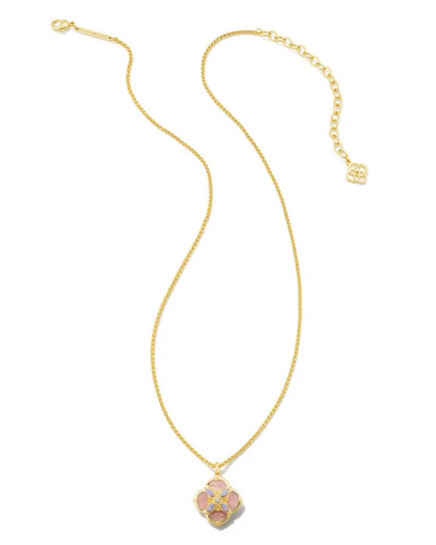 Women's Dira stone short pendant necklace in gold pink mix